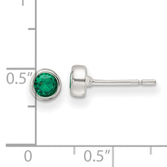 Sterling Silver Polished Green Glass Round Bezel Stud Earrings