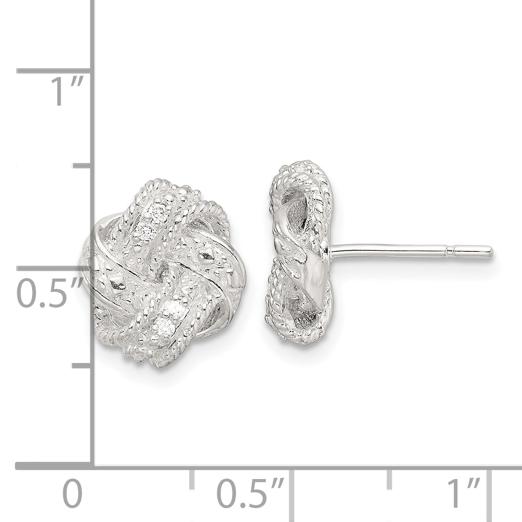 Sterling Silver Polished and Textured .04ct Diamond Love Knot Post Earrings