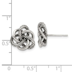 Sterling Silver Antiqued and Polished Love Knot Post Earrings