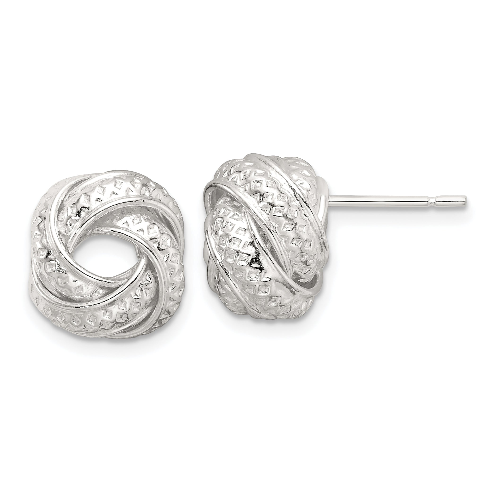 Sterling Silver Polished and Textured Love Knot Post Earrings