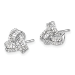 Sterling Silver Rhodium-plated CZ Love Knot Post Earrings