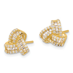 Sterling Silver Gold-tone CZ Love Knot Post Earrings