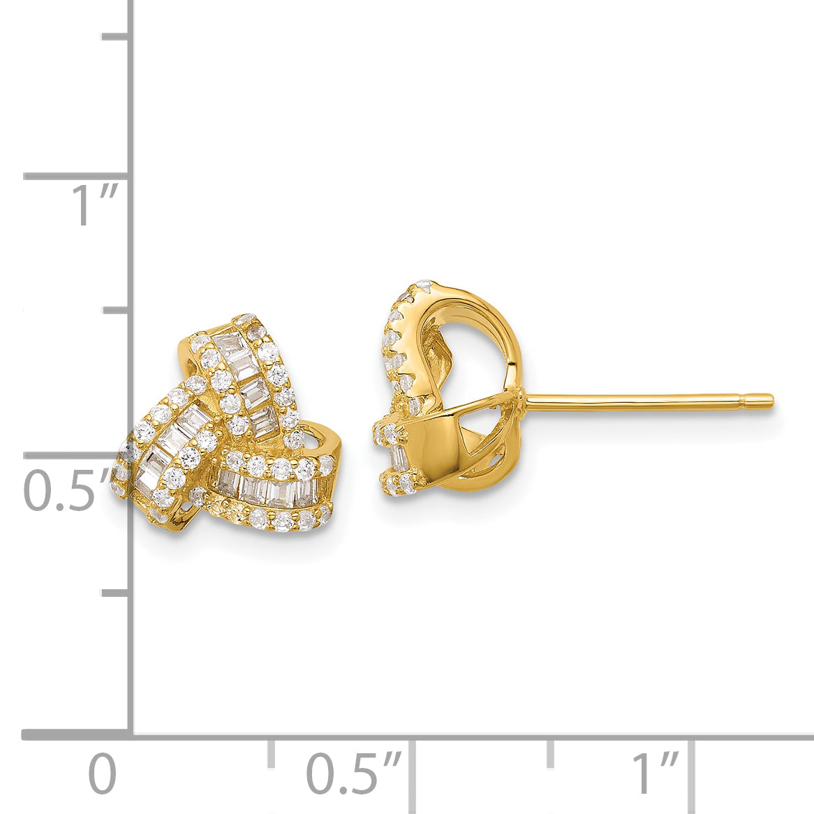 Sterling Silver Gold-tone CZ Love Knot Post Earrings