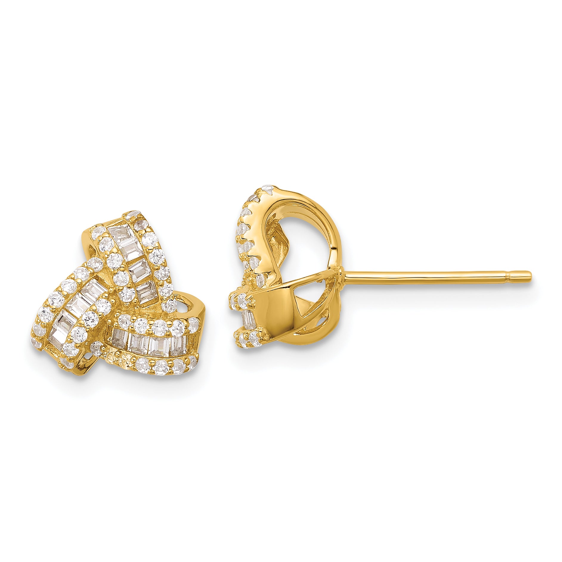 Sterling Silver Gold-tone CZ Love Knot Post Earrings