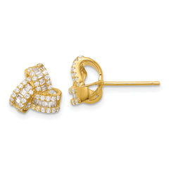 Sterling Silver Gold-tone CZ Love Knot Post Earrings