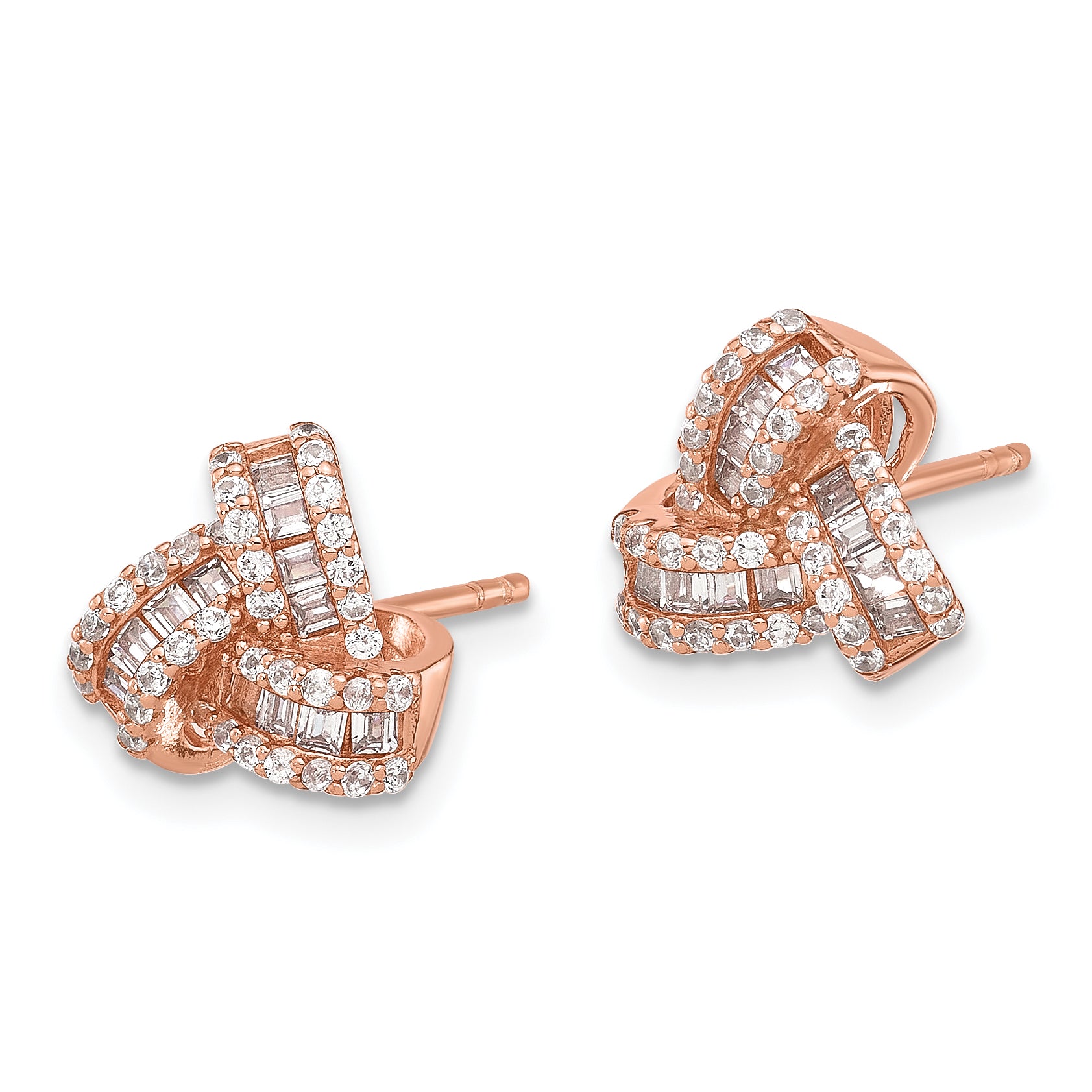 Sterling Silver Rose-tone CZ Love Knot Post Earrings