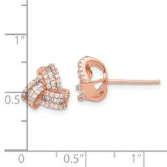 Sterling Silver Rose-tone CZ Love Knot Post Earrings