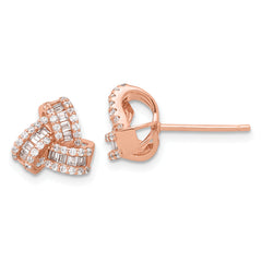 Sterling Silver Rose-tone CZ Love Knot Post Earrings