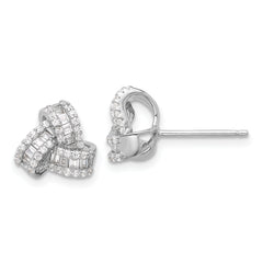 Sterling Silver Rhodium-plated CZ Love Knot Post Earrings