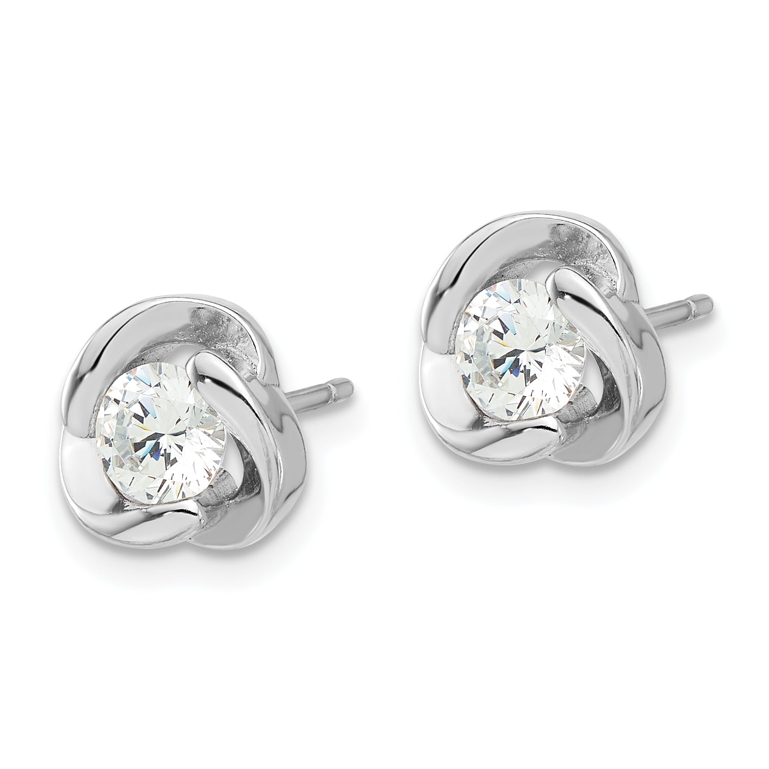 Sterling Silver Rhodium-plated with CZ Love Knot Post Earrings