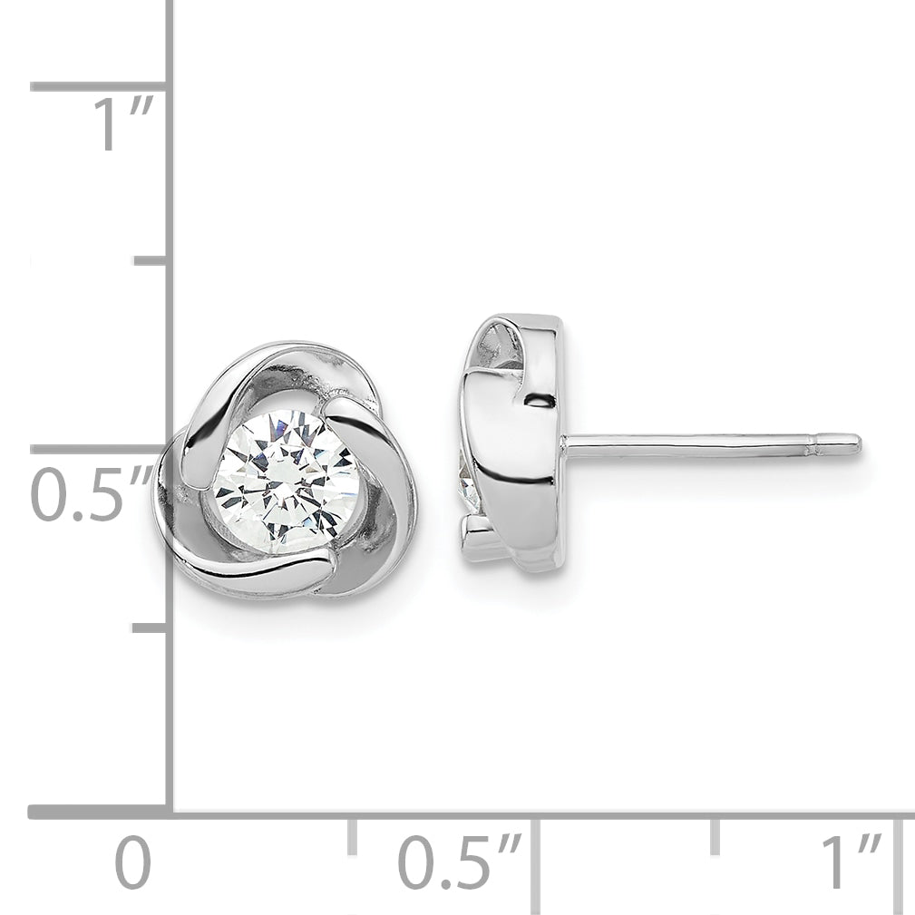 Sterling Silver Rhodium-plated with CZ Love Knot Post Earrings