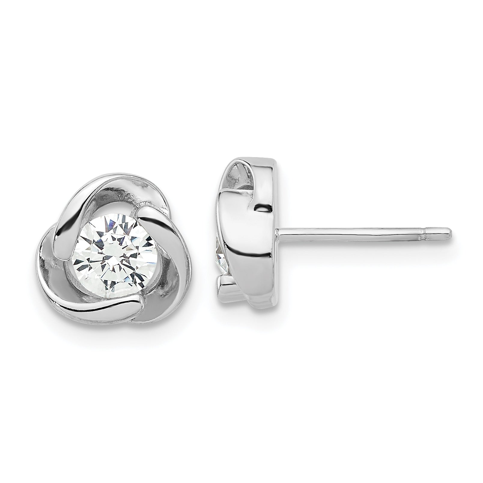 Sterling Silver Rhodium-plated with CZ Love Knot Post Earrings