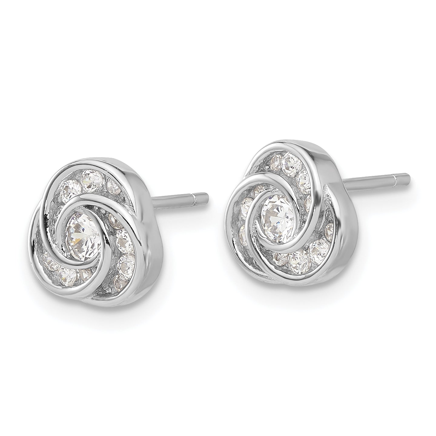 Sterling Silver Rhodium-plated with CZ Love Knot Post Earrings