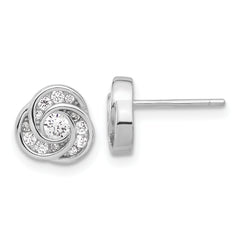 Sterling Silver Rhodium-plated with CZ Love Knot Post Earrings