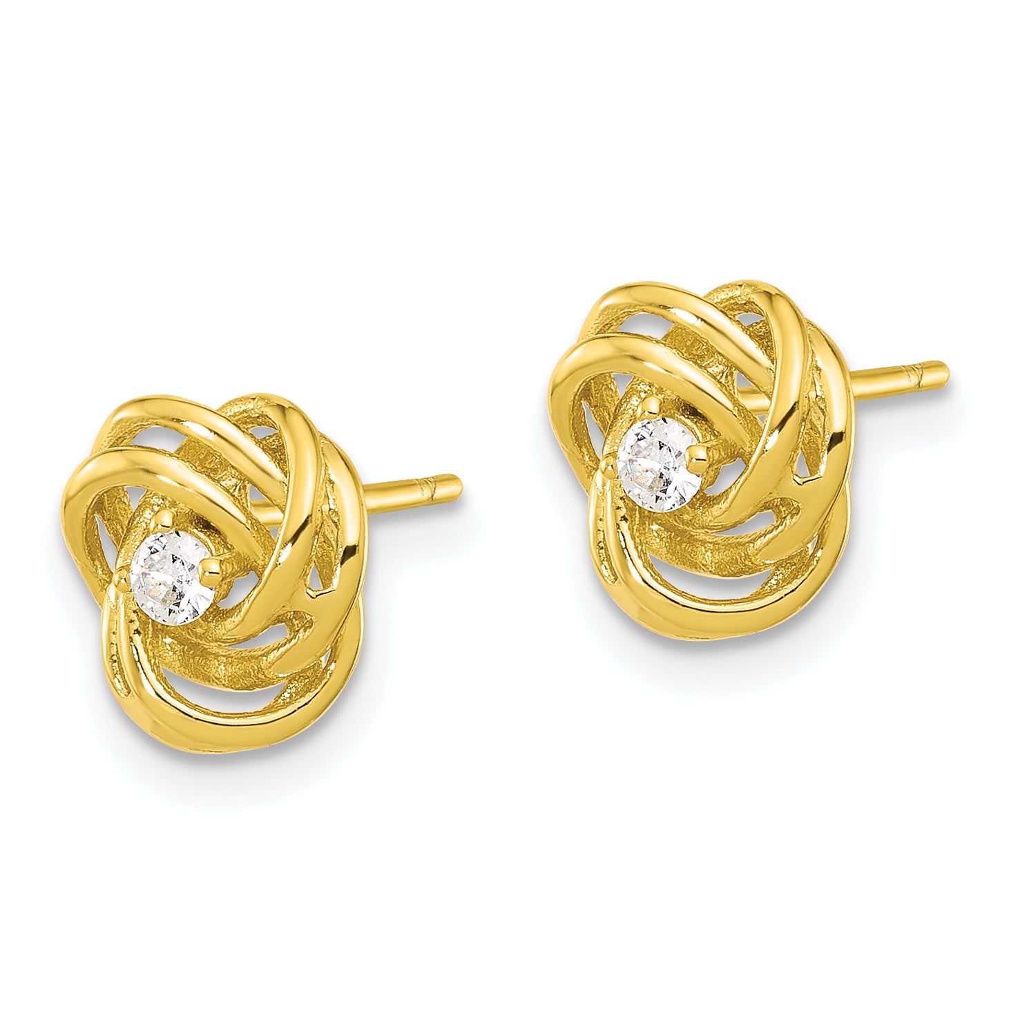 Sterling Silver Gold-tone Love Knot CZ Stud Earrings