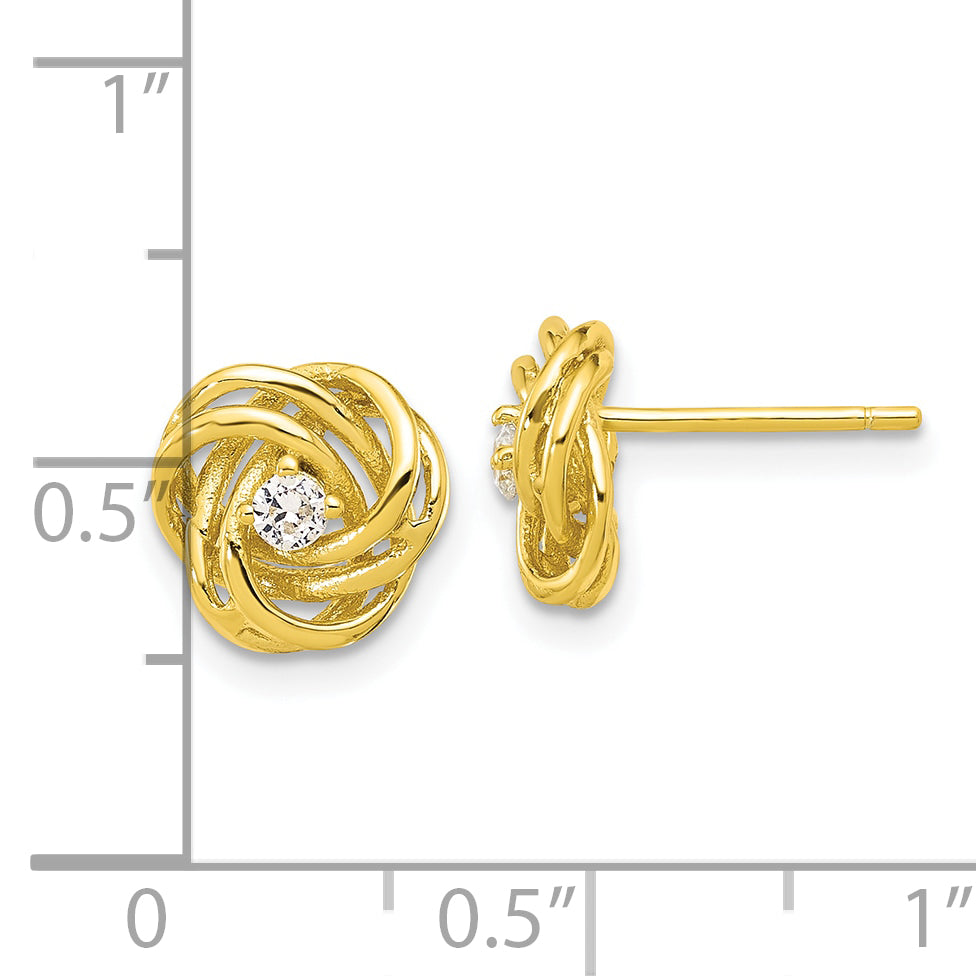 Sterling Silver Gold-tone Love Knot CZ Stud Earrings