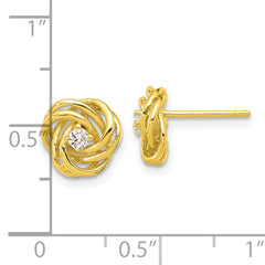 Sterling Silver Gold-tone Love Knot CZ Stud Earrings