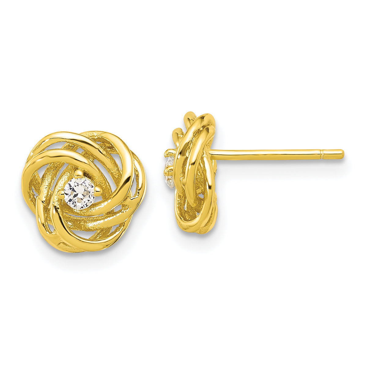 Sterling Silver Gold-tone Love Knot CZ Stud Earrings