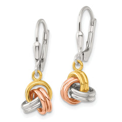 Sterling Silver Rose and Gold-tone Love Knot Dangle Leverback Earrings