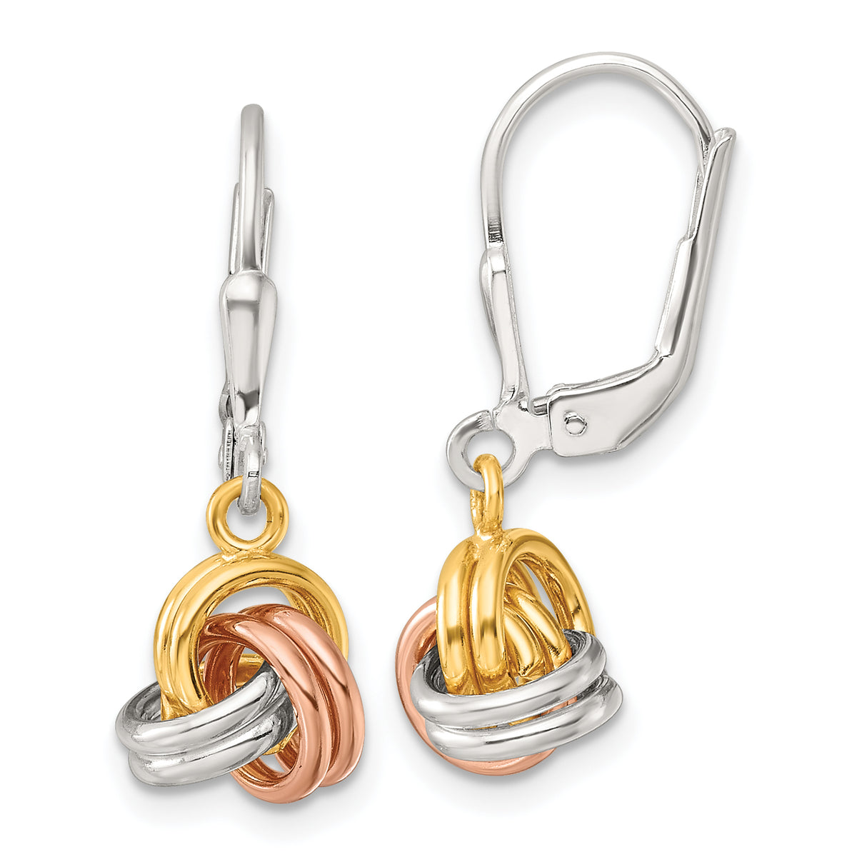 Sterling Silver Rose and Gold-tone Love Knot Dangle Leverback Earrings