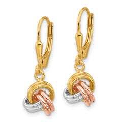 Sterling Silver Gold and Rose-tone Love Knot Leverback Earrings