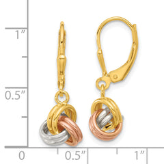 Sterling Silver Gold and Rose-tone Love Knot Leverback Earrings