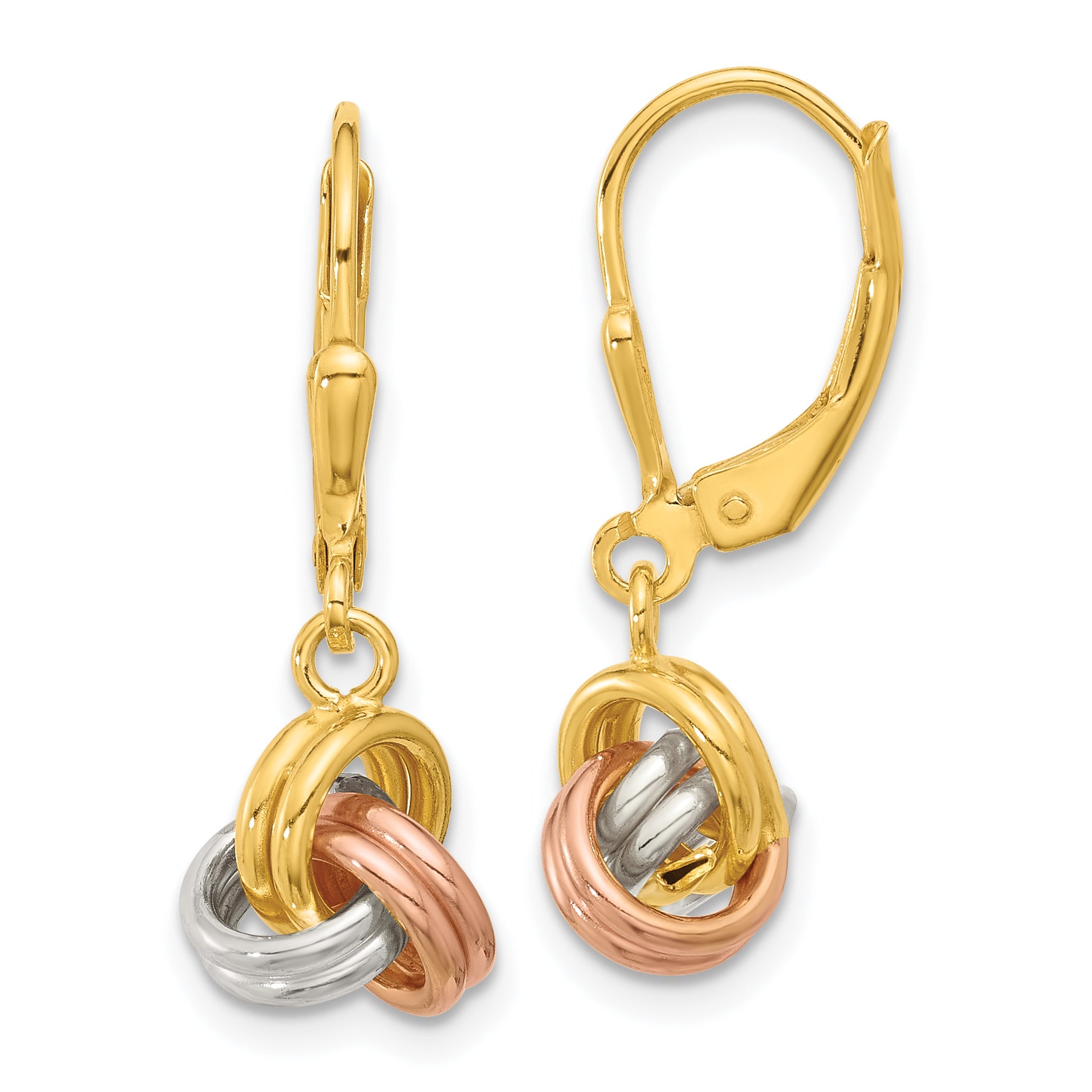 Sterling Silver Gold and Rose-tone Love Knot Leverback Earrings