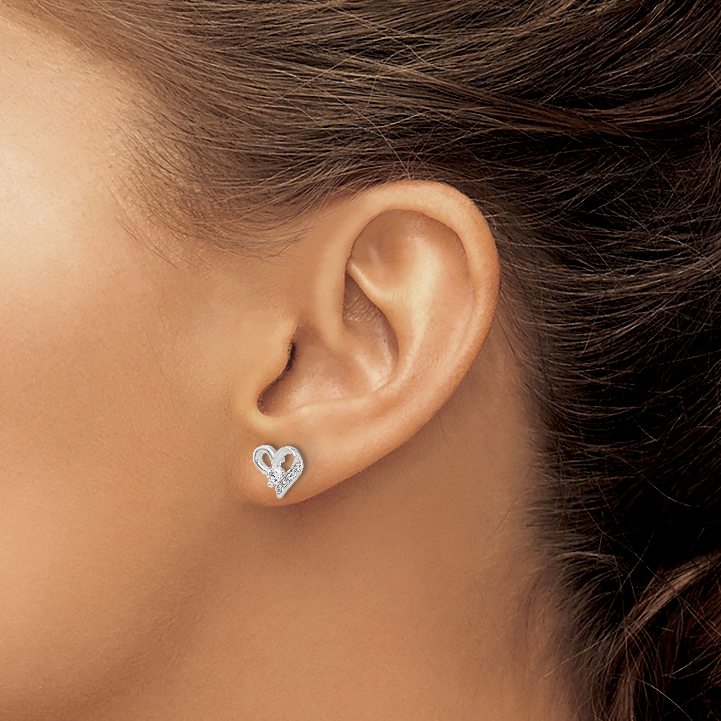 Sterling Silver E-coated CZ Heart Post Earrings