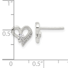 Sterling Silver E-coated CZ Heart Post Earrings