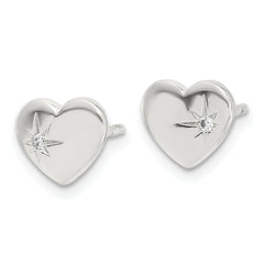 Sterling Silver E-coated with CZ Heart Post Earrings