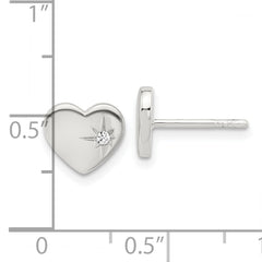 Sterling Silver E-coated with CZ Heart Post Earrings