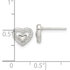 Sterling Silver E-Coating CZ Heart in a Heart Earrings