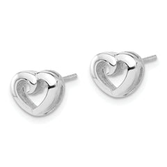 Sterling Silver Rhodium-plated Polished Heart Post Earrings