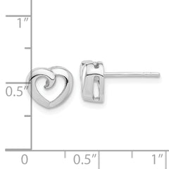 Sterling Silver Rhodium-plated Polished Heart Post Earrings