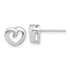 Sterling Silver Rhodium-plated Polished Heart Post Earrings