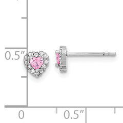 Sterling Silver Rhodium-plated Clear and Pink CZ Heart Post Earrings