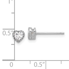 Sterling Silver Rhodium-plated CZ Heart Post Earrings