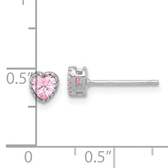 Sterling Silver Rhodium-plated Pink CZ Heart Post Earrings