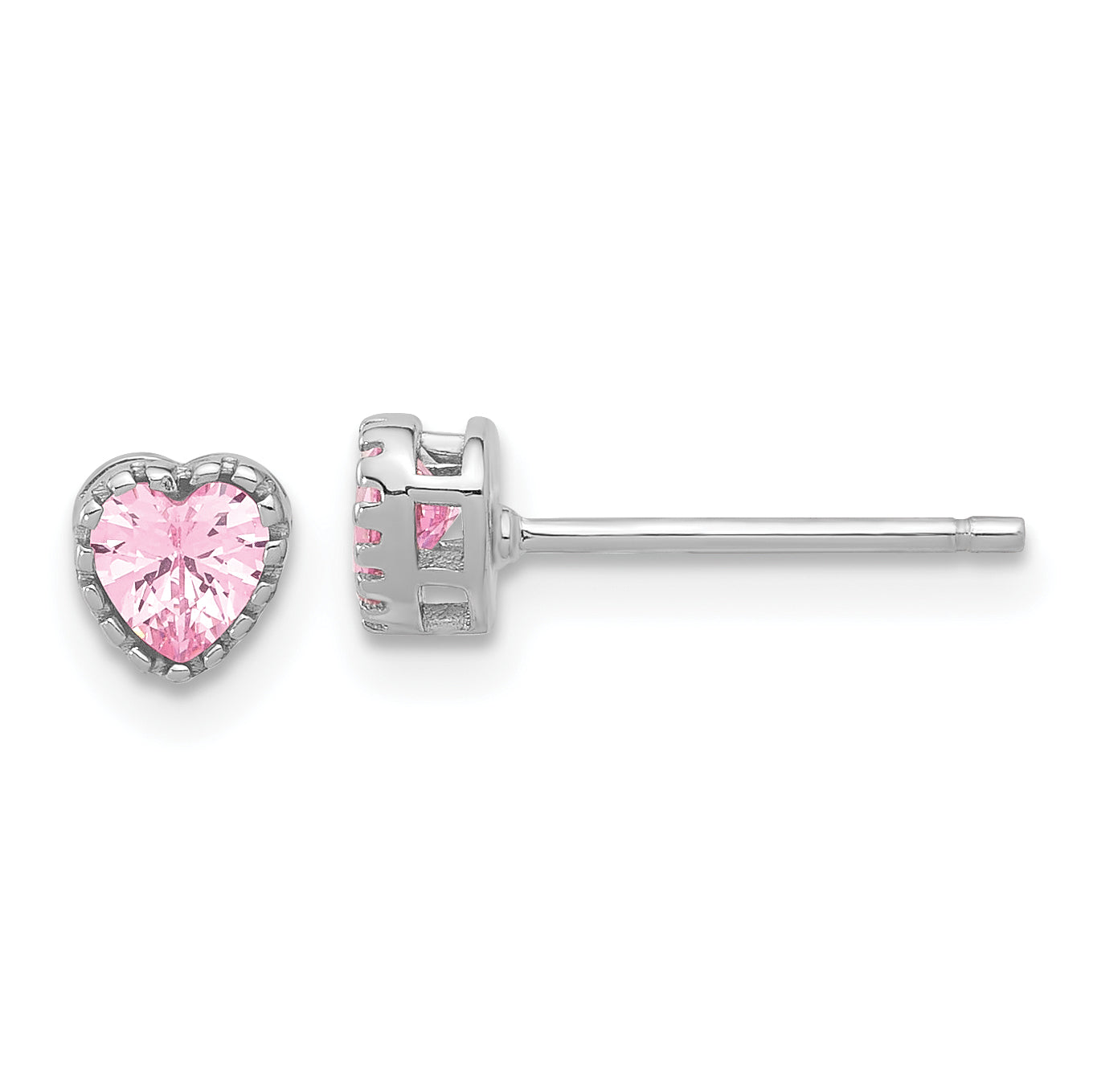 Sterling Silver Rhodium-plated Pink CZ Heart Post Earrings