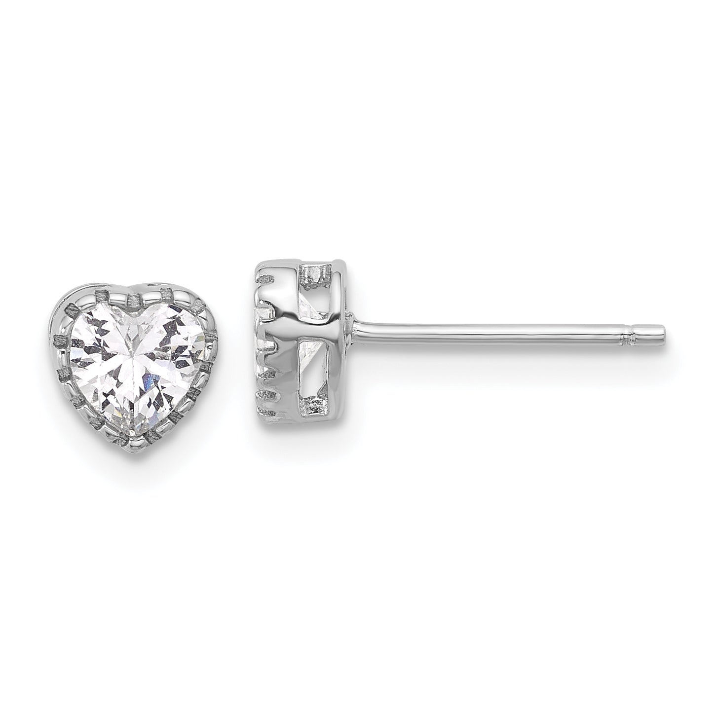 Sterling Silver Rhodium-plated CZ Heart Post Earrings