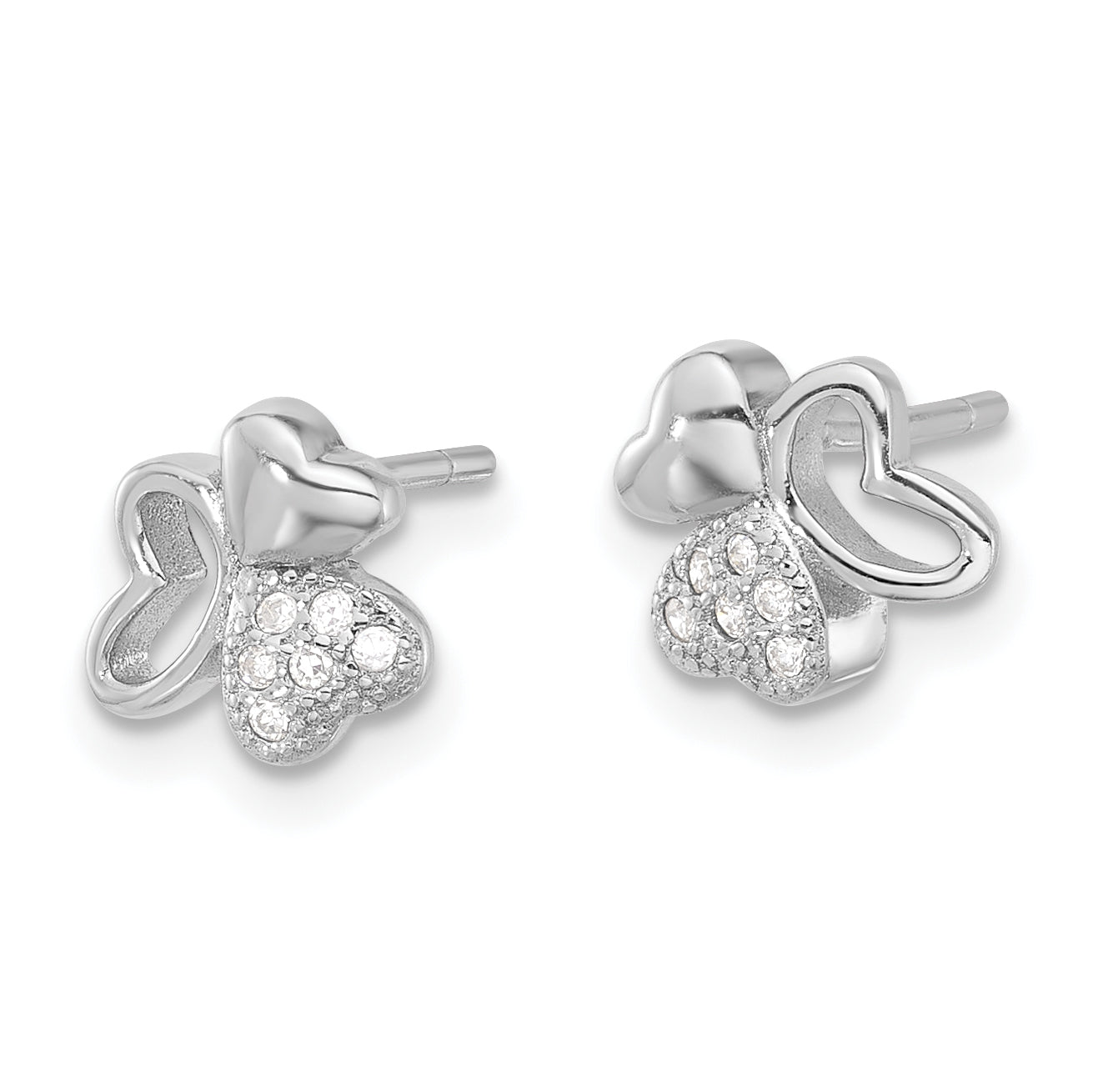 Sterling Silver Rhodium-plated CZ Hearts Post Earrings