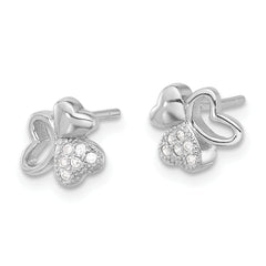 Sterling Silver Rhodium-plated CZ Hearts Post Earrings