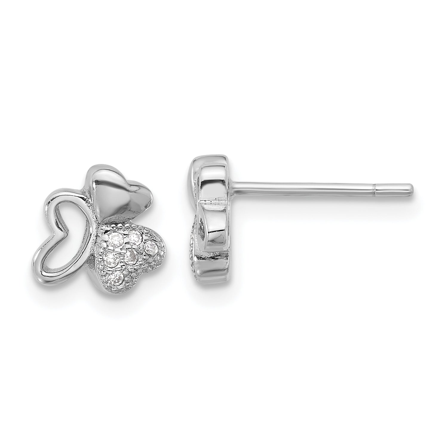 Sterling Silver Rhodium-plated CZ Hearts Post Earrings