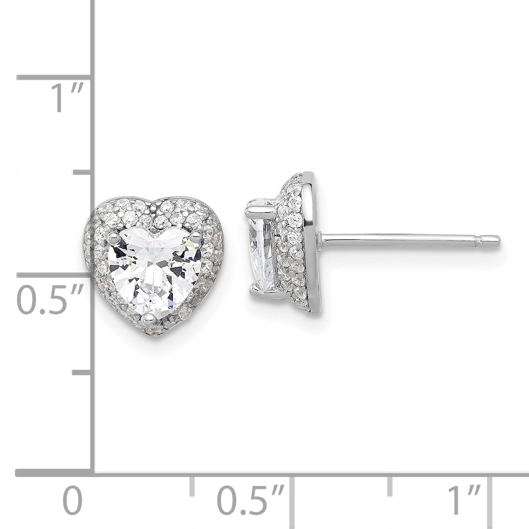 Sterling Silver Rhodium-plated 6mm CZ Heart Post Earrings