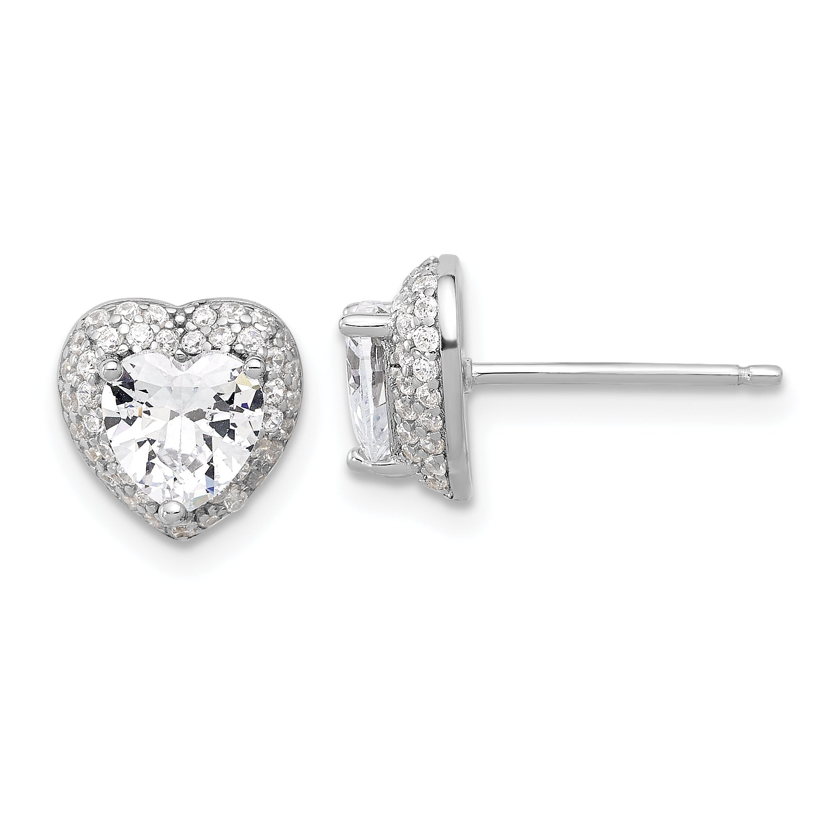 Sterling Silver Rhodium-plated 6mm CZ Heart Post Earrings