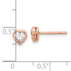 Sterling Silver Rose Tone CZ Bezel Heart Post Earrings