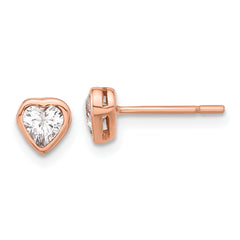 Sterling Silver Rose Tone CZ Bezel Heart Post Earrings