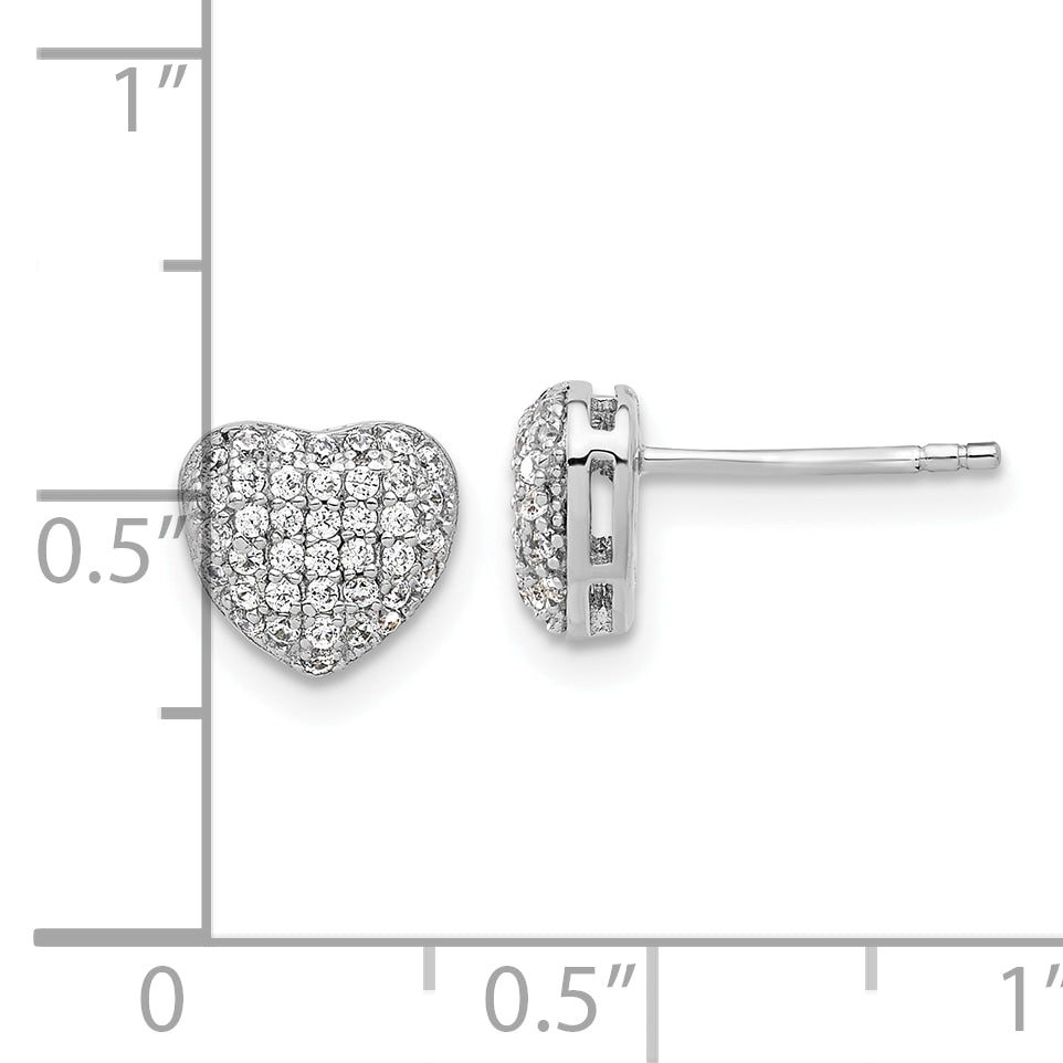 Sterling Silver Rhodium-plated Pave CZ Heart Post Earrings