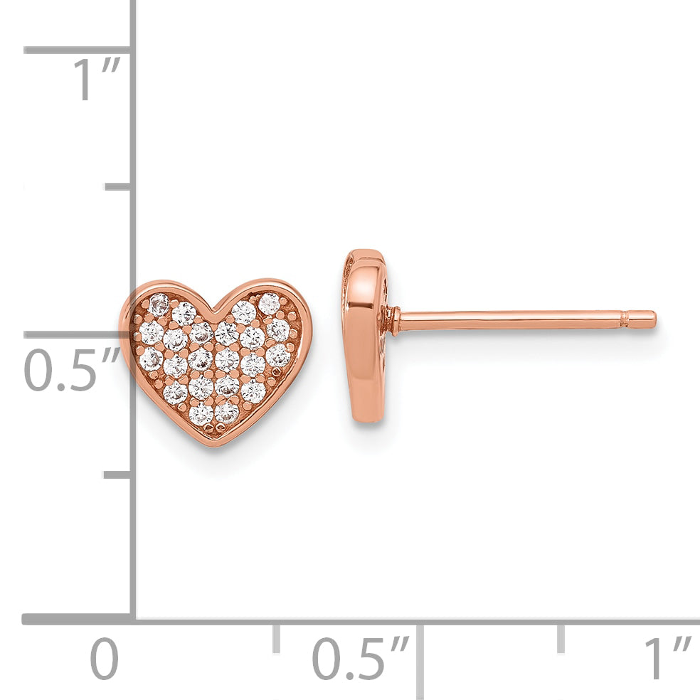 Sterling Silver Rose-tone Pav‚ CZ Heart Post Earrings