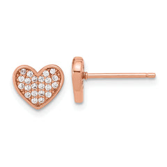 Sterling Silver Rose-tone Pav‚ CZ Heart Post Earrings